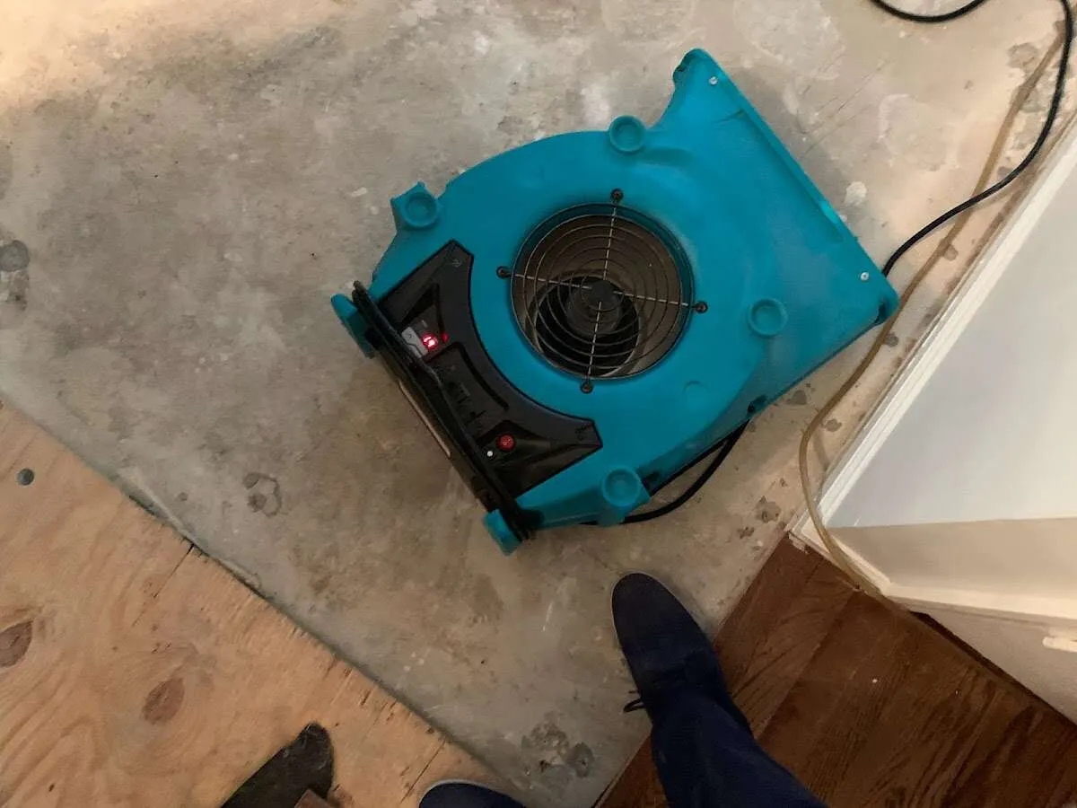 Air mover drying subfloor during Leak Detection & Repair in Dacula